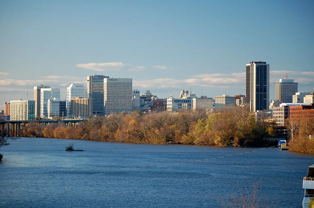 Downtown Richmond, Virginia skyline along the James River