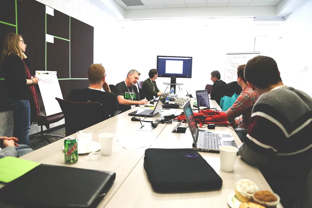 Bright, modern office team collaborating